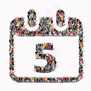 一大群人在日历日期图标假日的形状。插图