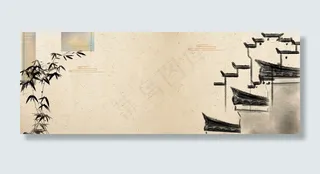 中国风水墨屋檐banner