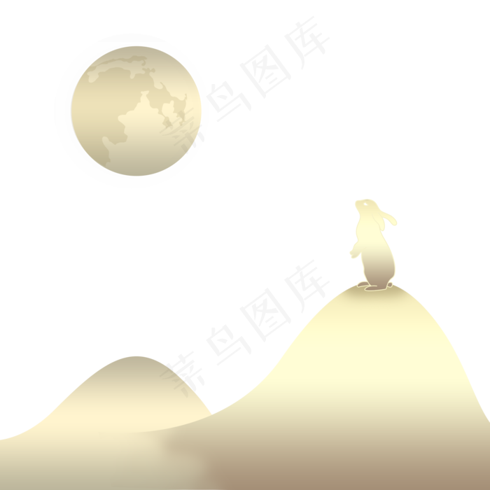 中秋金属质感小兔子望月(2000X2000(DPI:300))psd模版下载