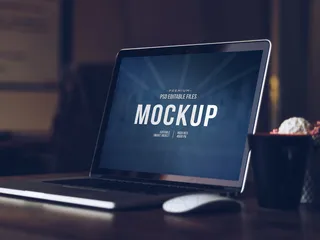 带可编辑阴影的现代笔记本电脑模型样机