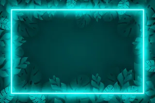 霓虹灯框架的真实树叶