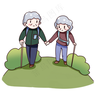 手绘卡通重阳节老人登高