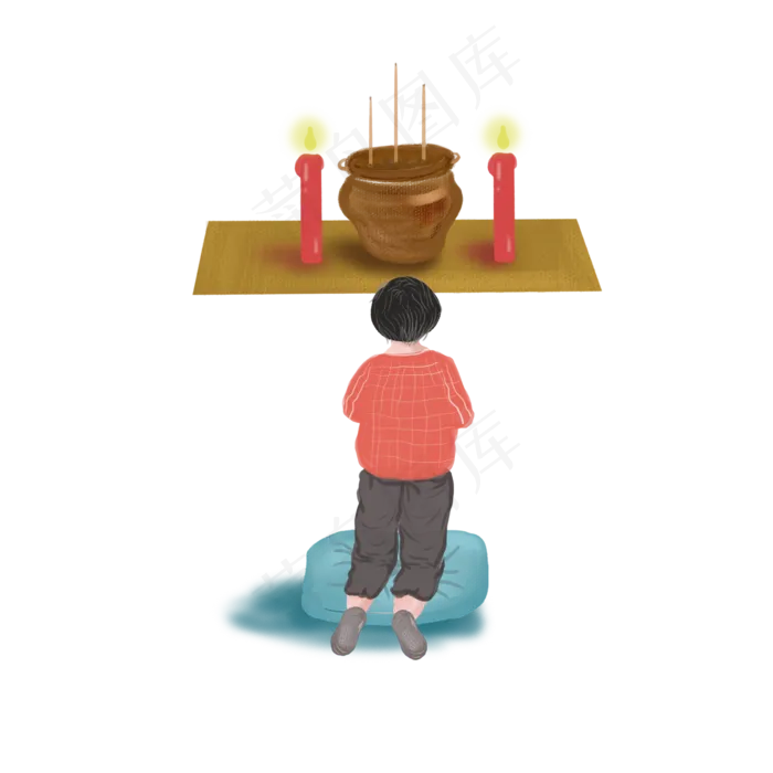 中元节祭拜先祖香炉手绘跪拜蜡烛(2000X2000(DPI:300))psd模版下载