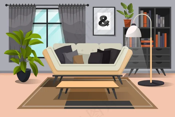 用于视频会议的家庭内部背景eps,ai矢量模版下载