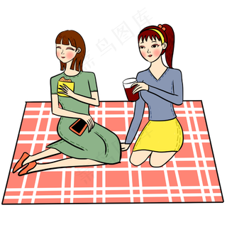 手绘矢量免抠可爱卡通好朋友秋游