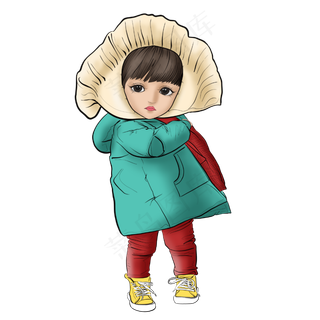 立冬蓝绿色羽绒服饺子娃娃