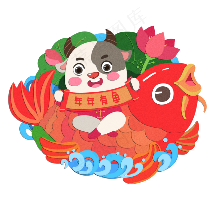 2021年春节红色喜庆牛年剪纸(2000X2000(DPI:300))psd模版下载