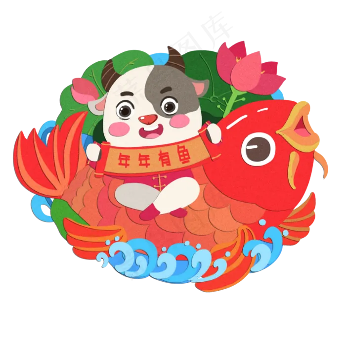 2021年春节红色喜庆牛年剪纸(2000X2000(DPI:300))psd模版下载
