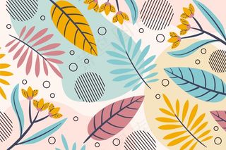 夏季图案背景各种各样的叶子和花朵