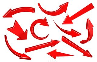 逼真的三维箭头。向上弯曲箭头、向下指针形状和向前箭头