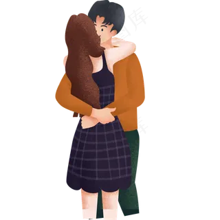 卡通七夕情侣约会亲吻元素