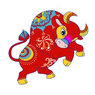 牛年民族拼色牛剪纸