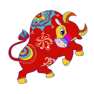 牛年民族拼色牛剪纸