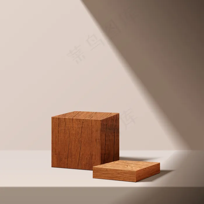 白色背景上有阳光的立方木主席台。用于颁奖、产品展示、实物模型样机背景、讲台、舞台基座或照明平台的空基座平台。矢量eps,ai矢量模版下载
