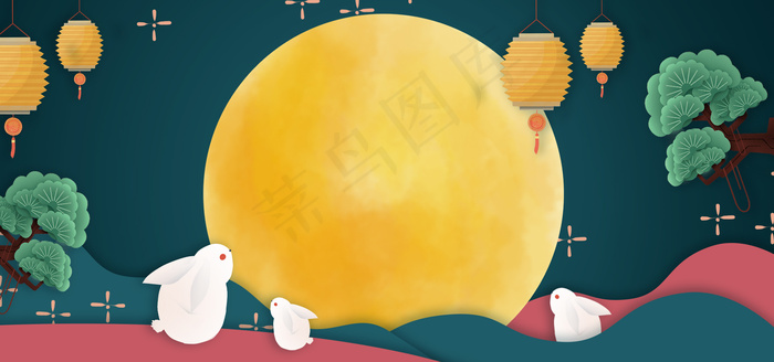 中秋剪纸风banner海报图