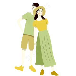 手绘矢量卡通情人节七夕节情侣