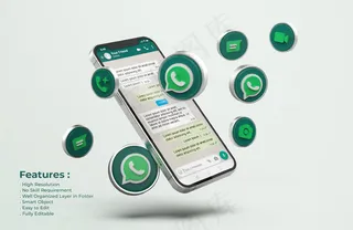 Whatsapp的银色手机模型样机