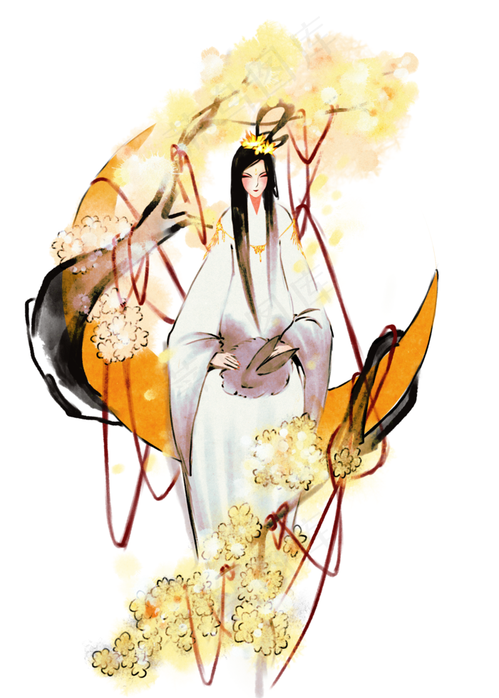 传统水墨古典嫦娥(2000X2800(DPI:300))psd模版下载