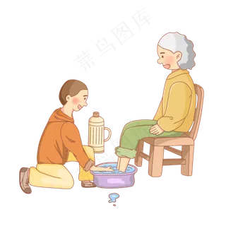 重阳重阳节暖色黄色老人子女洗脚