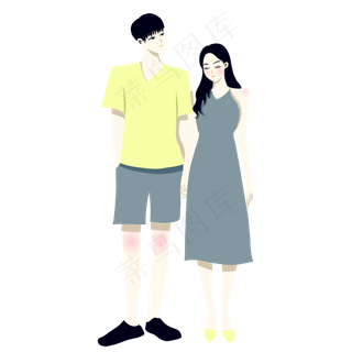 手绘矢量情人节七夕节牵手情侣