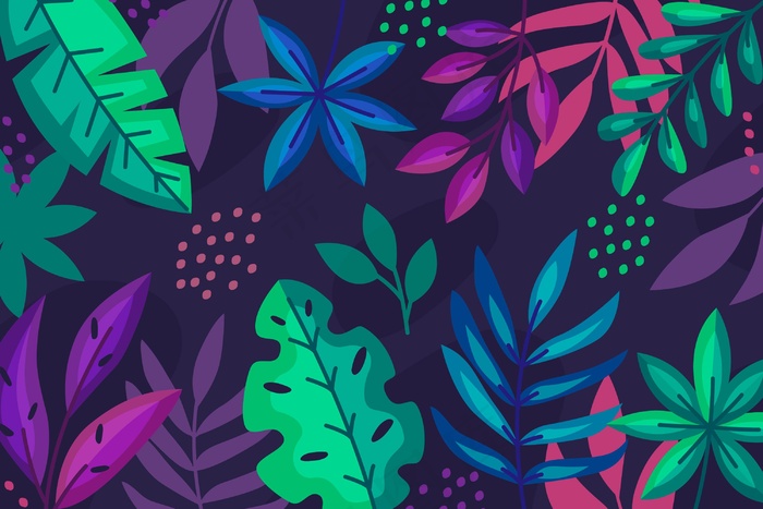 深色背景上五颜六色的热带植物eps,ai矢量模版下载