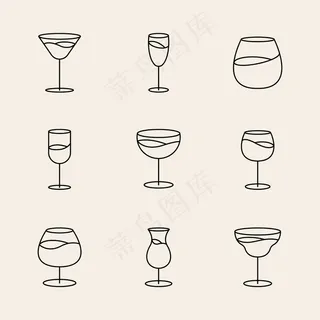 最小白兰地玻璃矢量图形线条艺术风格套装