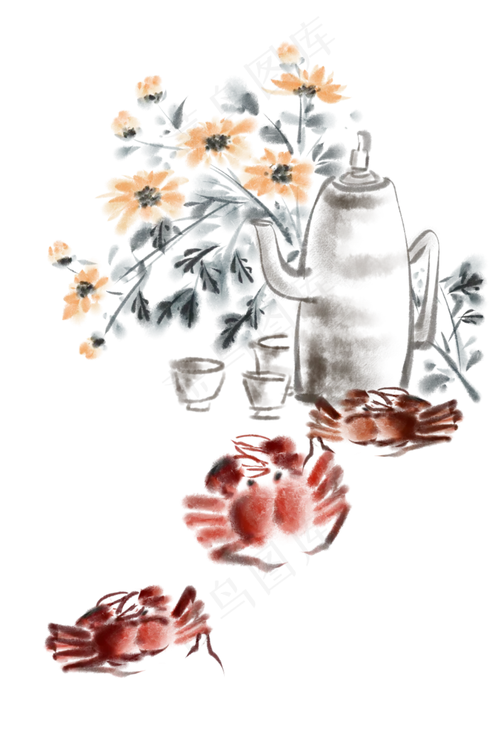 水墨重阳菊花螃蟹(1024X1536(DPI:299))psd模版下载