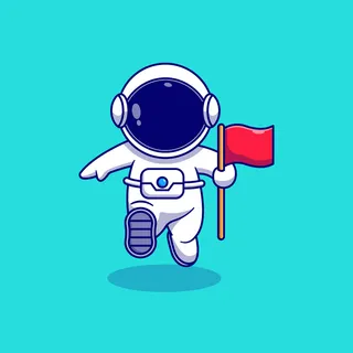 带着旗帜banner盘旋的宇航员矢量图解设计