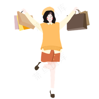 双十一卡通手绘可爱小清新拿购物