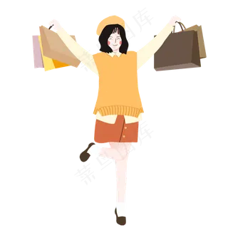双十一卡通手绘可爱小清新拿购物