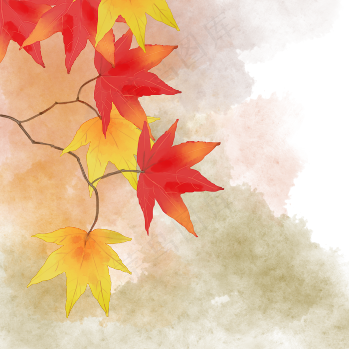 水彩风红色枫叶(2000X2000(DPI:300))psd模版下载