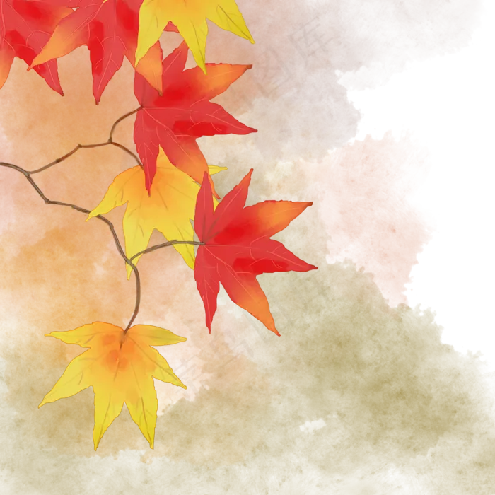 水彩风红色枫叶(2000X2000(DPI:300))psd模版下载