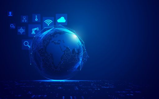 物联网或物联网的概念，具有未来元素的数字地球图形