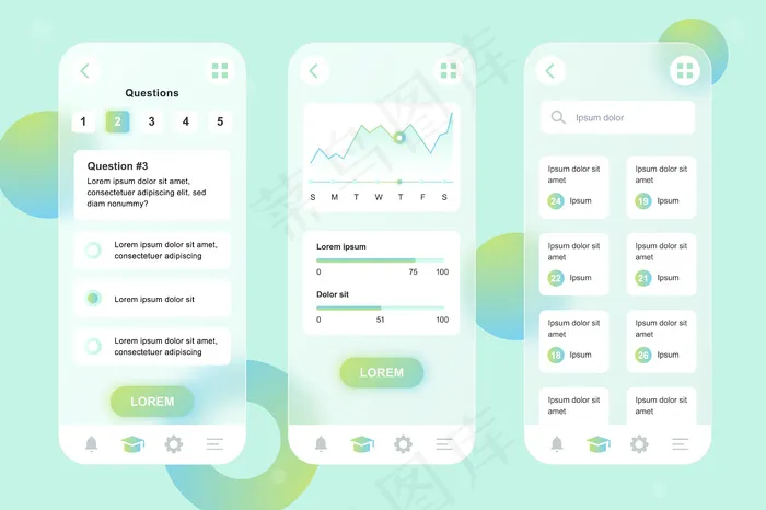 在线学习glassmorphic design neumorphic elements kit for mobile app ui ux gui屏幕集eps,ai矢量模版下载