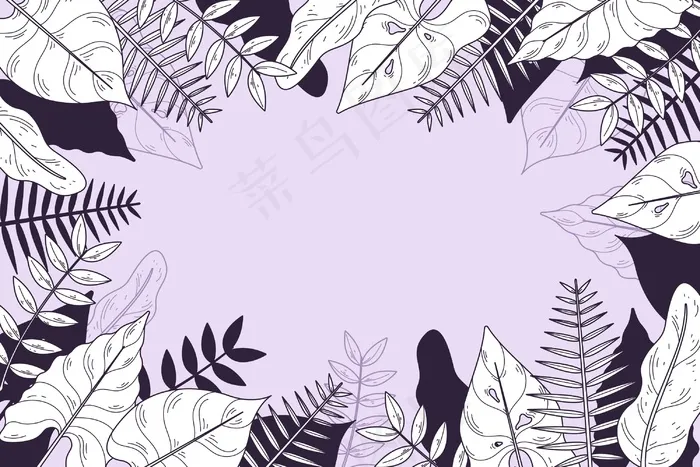 线性热带叶子，有柔和的颜色背景eps,ai矢量模版下载