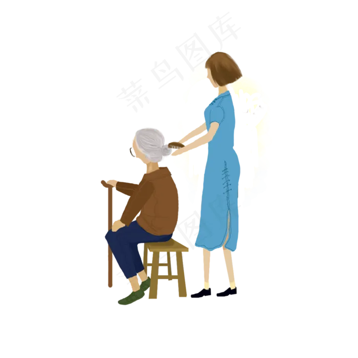 手绘重阳节帮妈妈梳头发的女儿(2000X2000(DPI:150))psd模版下载