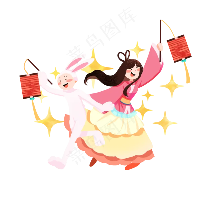 中秋节拿着灯笼嫦娥(2000X2000(DPI:300))psd模版下载