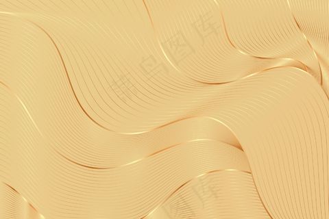 带有抽象米色波浪的渐变金色线性背景