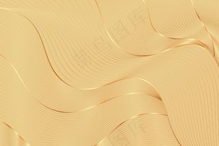 带有抽象米色波浪的渐变金色线性背景