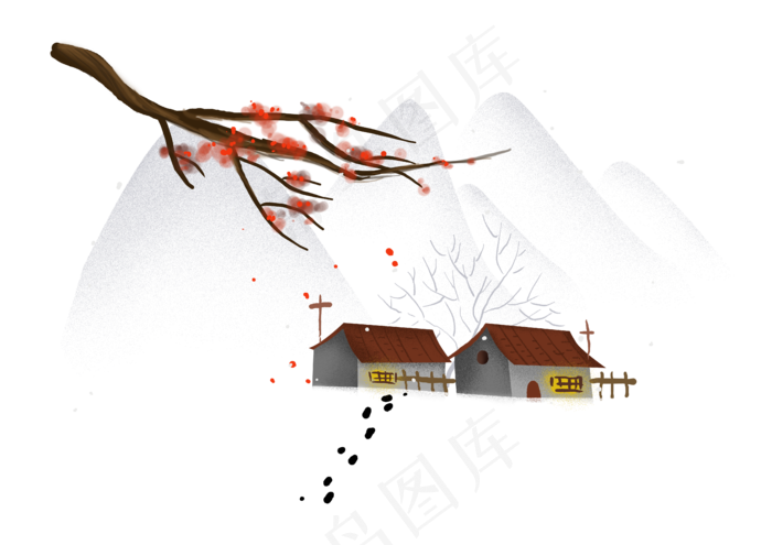 中国风冬天的北方村庄