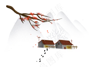 中国风冬天的北方村庄