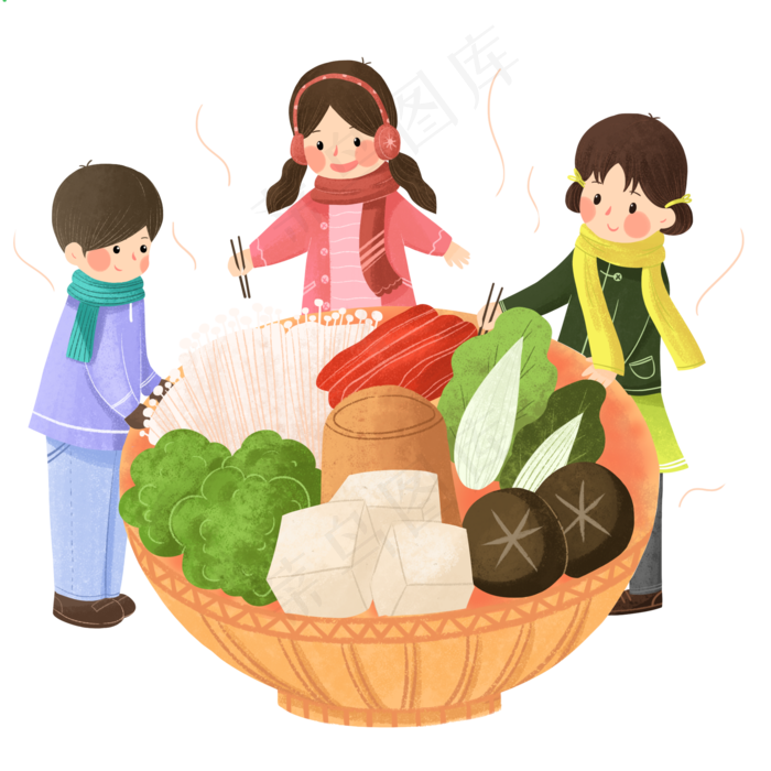 手绘卡通可爱冬至冬天插画