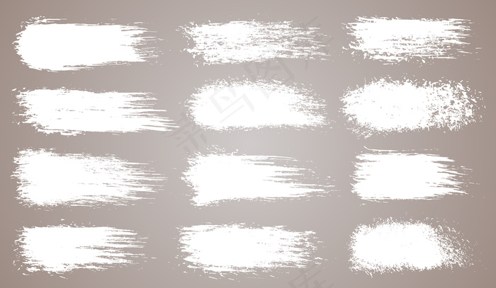 矢量集乱七八糟的艺术笔刷，画笔。创意设计元素。粗犷的水彩宽画笔笔触。白色收集隔离