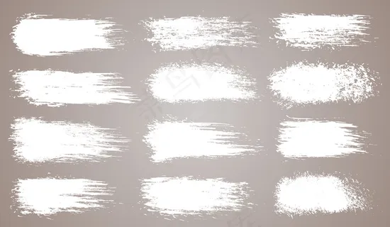 矢量集乱七八糟的艺术笔刷，画笔。创意设计元素。粗犷的水彩宽画笔笔触。白色收集隔离