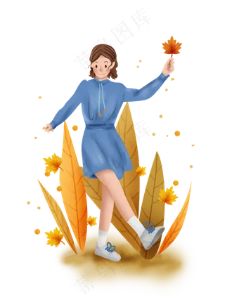 立秋植物和枫叶女孩