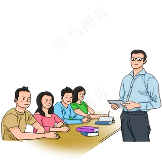 教师节戴眼镜的男老师和学生们上