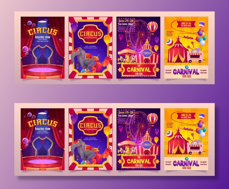 马戏团表演横幅banner，大型帐篷狂欢节与大象娱乐