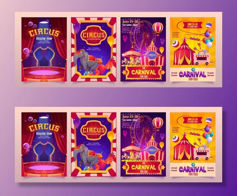 马戏团表演横幅banner，大型帐篷狂欢节与大象娱乐eps,ai矢量模版下载