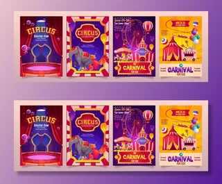 马戏团表演横幅banner，大型帐篷狂欢节与大象娱乐