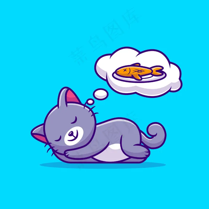 可爱猫睡梦幻鱼卡通eps,ai矢量模版下载